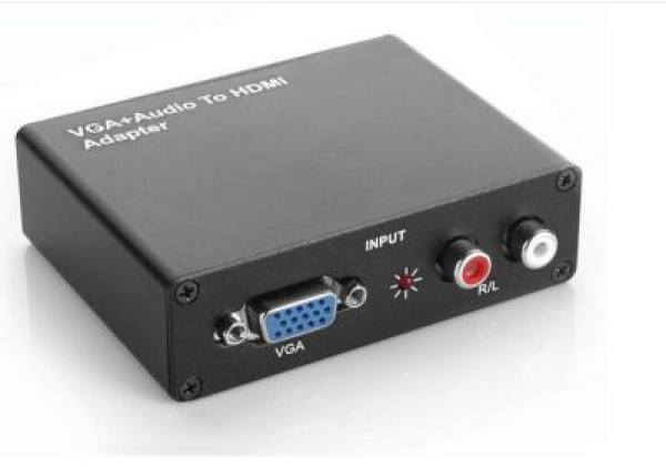 ADAPTADOR VGA + R/L AUDIO A HDMI, CON FUENTE KNT / CAJA BLANCO NEGRO