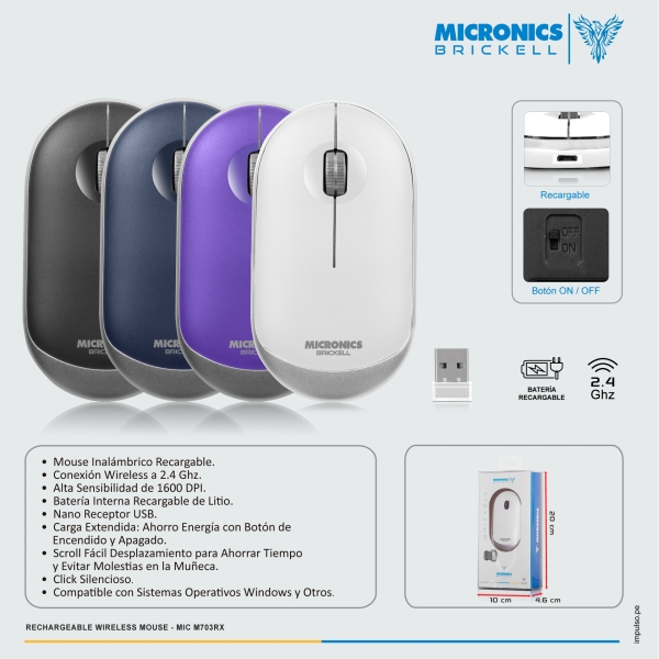 CAPRICE WHITE MIC M713RX MOUSE WIFI RECARGABLE MICRONICS