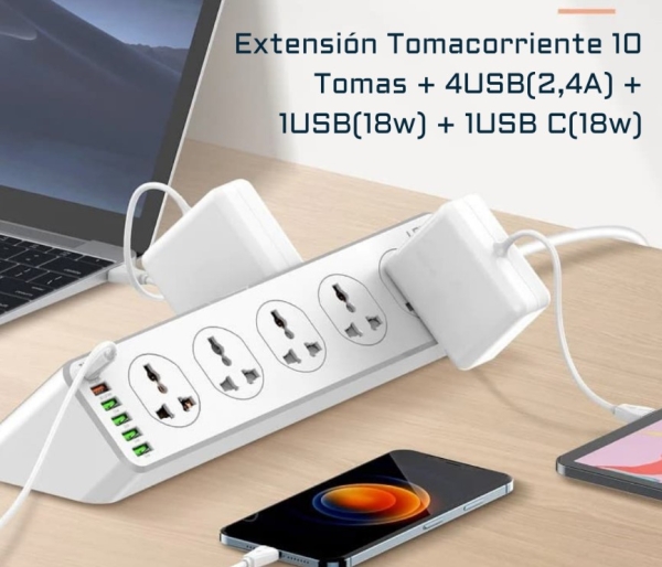 TOMACORRIENTE LDNIO SC10610, 10 OUT BLANCO