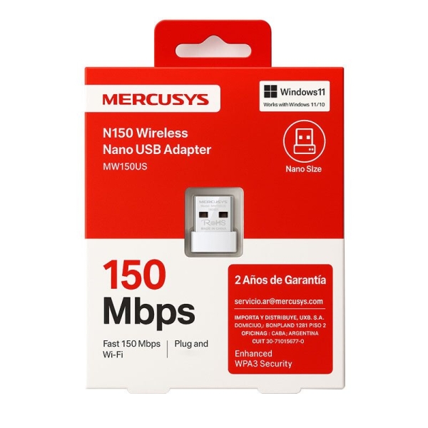 ADAPTADOR USB WIFI TP-LINK MERCUSYS MW150US N150 NANO