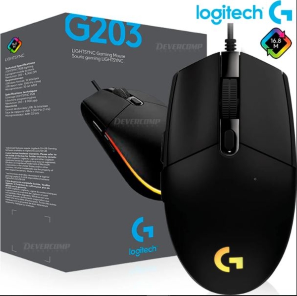 MOUSE LOGITECH G203 LIGHTSYNC OPTICAL 8000 DPI RGB BLACK