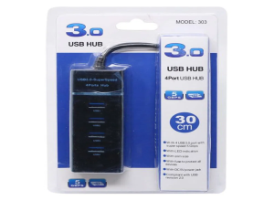 HUB USB 3.0 4 PORT BLISTER BLANCO AZUL