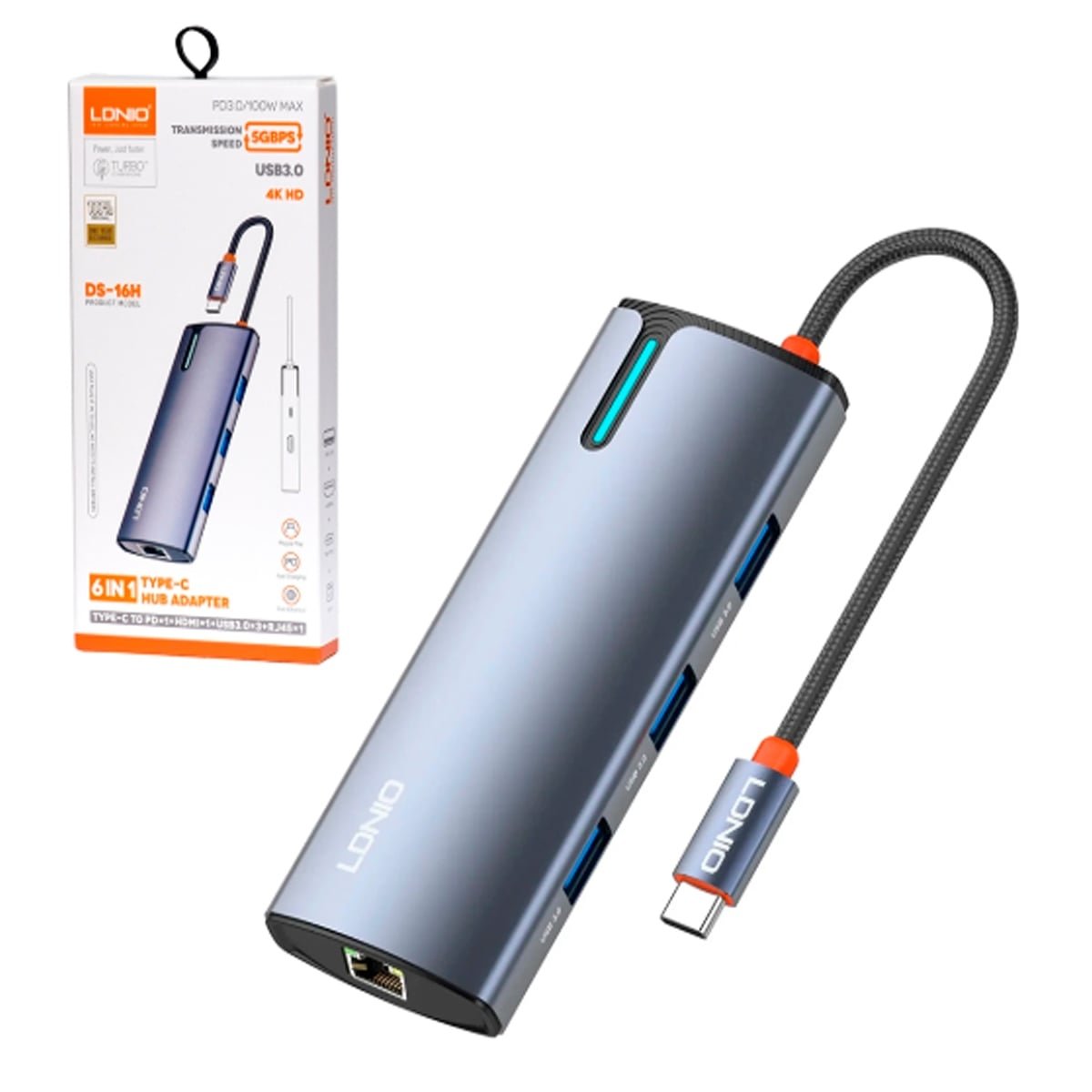 ADAPTADOR HUB LDNIO DS-16H 6 EN 1 100W