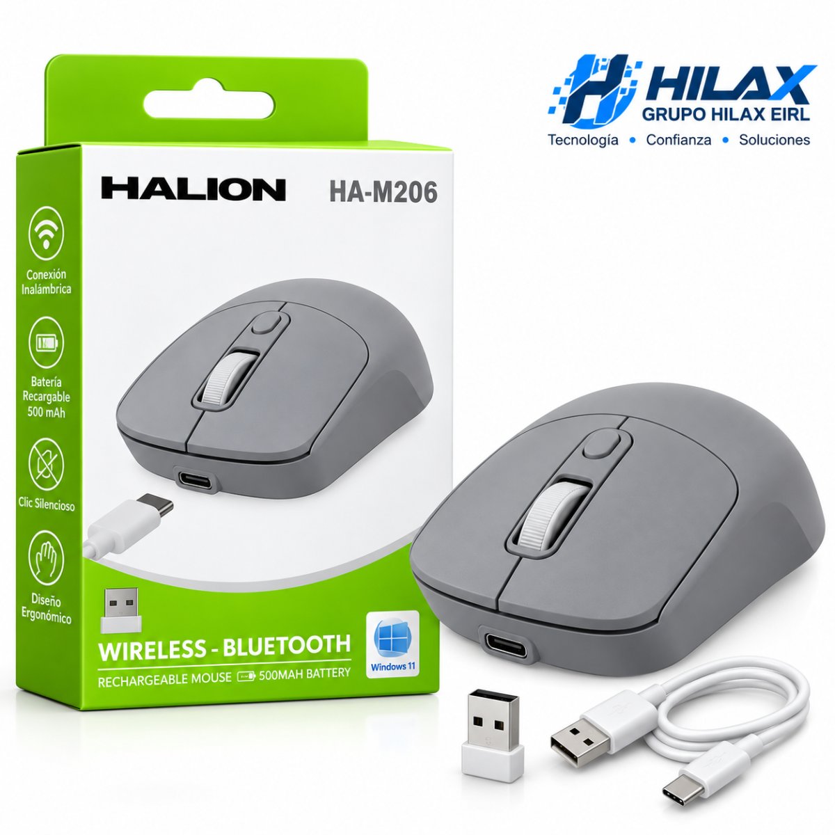 MOUSE HALION HA-M206 LOTUS RECARGABLE DUAL 2.4G+BT GRIS en HILAX.PE — Camaná, Arequipa