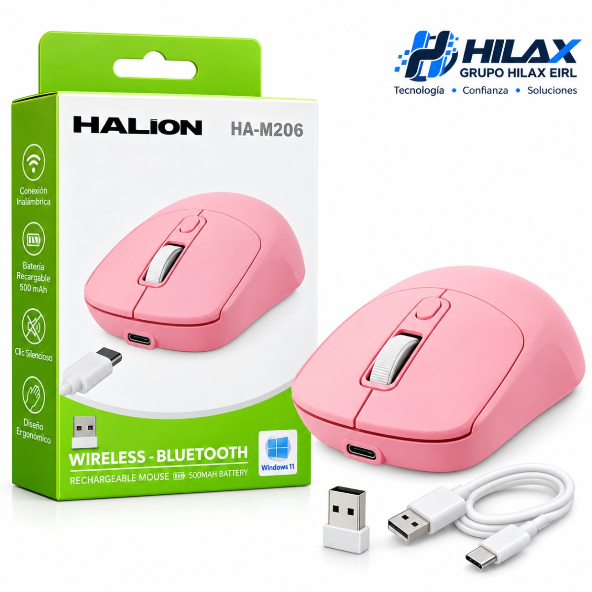 MOUSE HALION HA-M206 LOTUS RECARGABLE DUAL 2.4G+BT ROSADO en HILAX.PE — Camaná, Arequipa