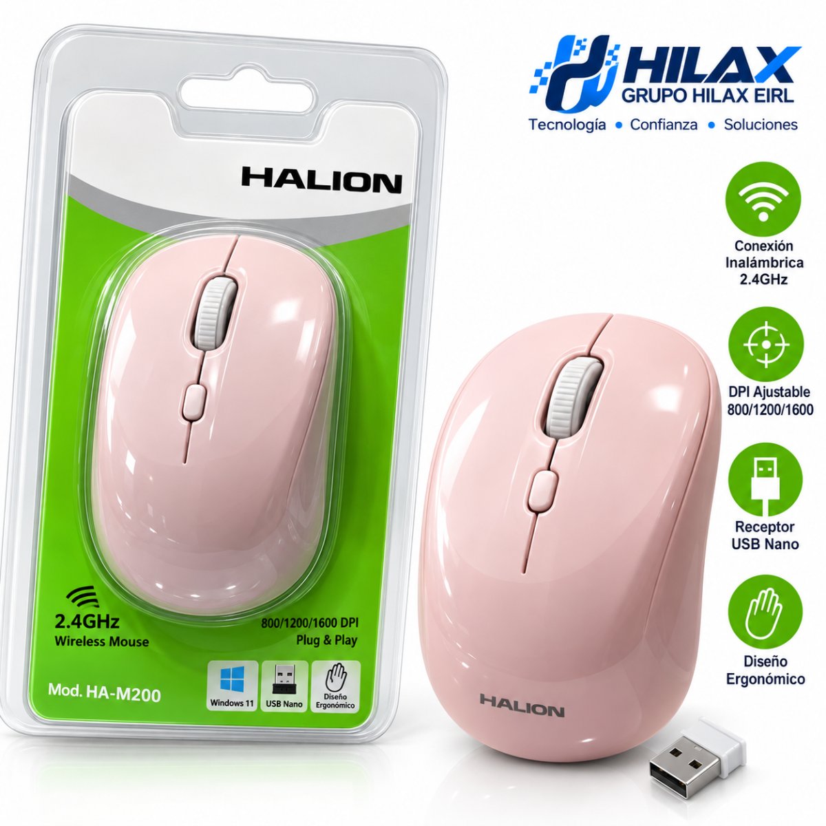 MOUSE HALION HA-M200 ROMA 2.4G INALAMBRICO ROSADO en HILAX.PE — Camaná, Arequipa