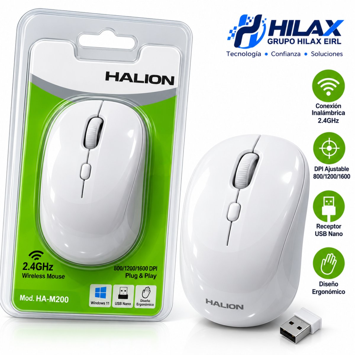 MOUSE HALION HA-M200 ROMA 2.4G INALAMBRICO BLANCO en HILAX.PE — Camaná, Arequipa