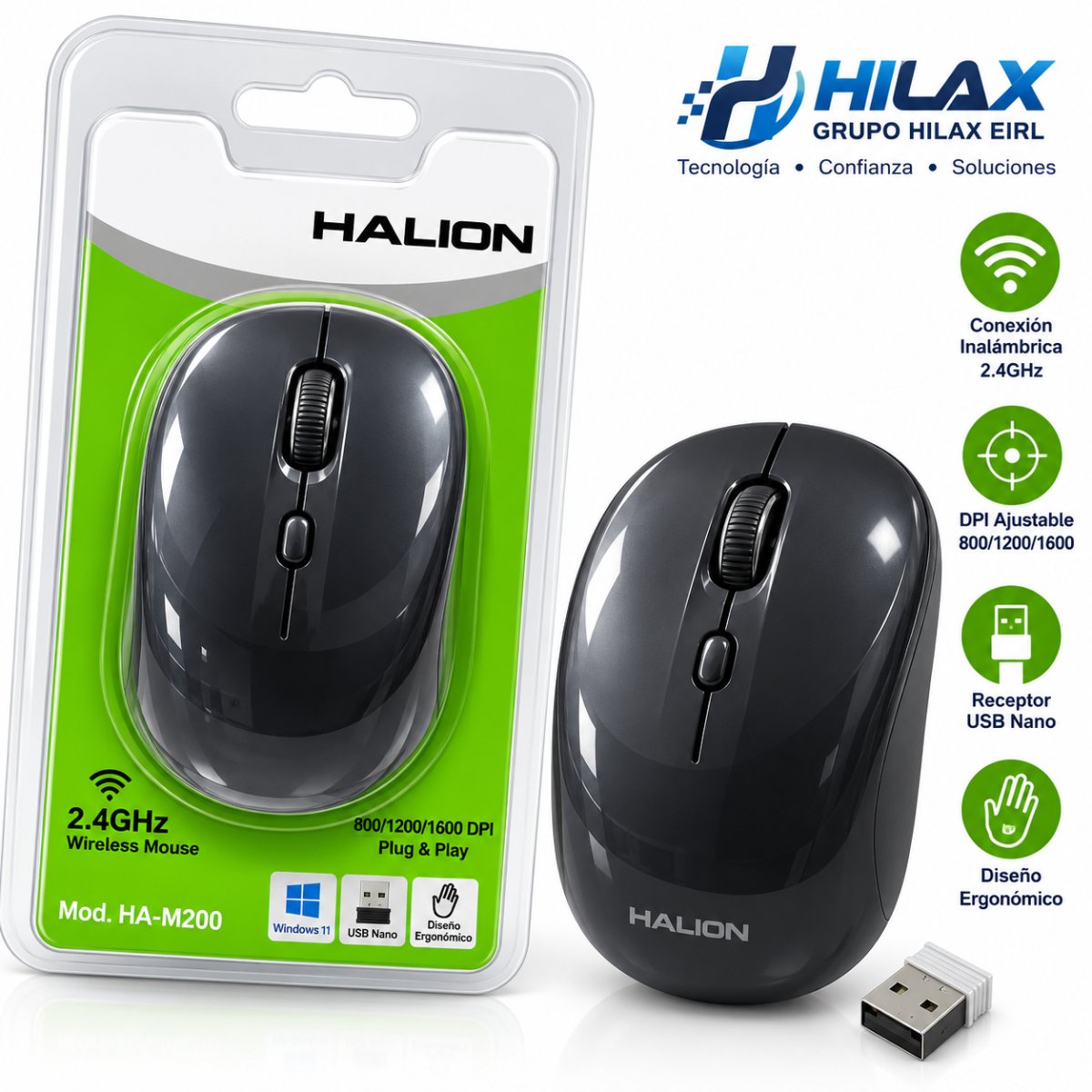MOUSE HALION HA-M200 ROMA 2.4G INALAMBRICO NEGRO en HILAX.PE — Camaná, Arequipa
