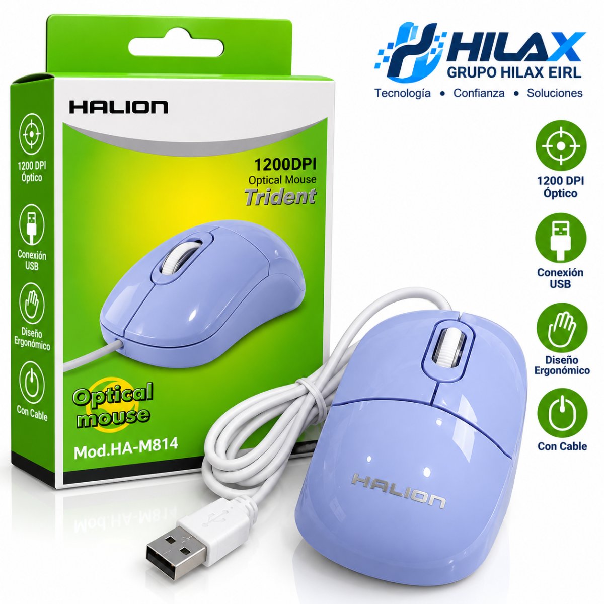 MOUSE HALION HA-M814 TRIDENT USB LILA en HILAX.PE — Camaná, Arequipa