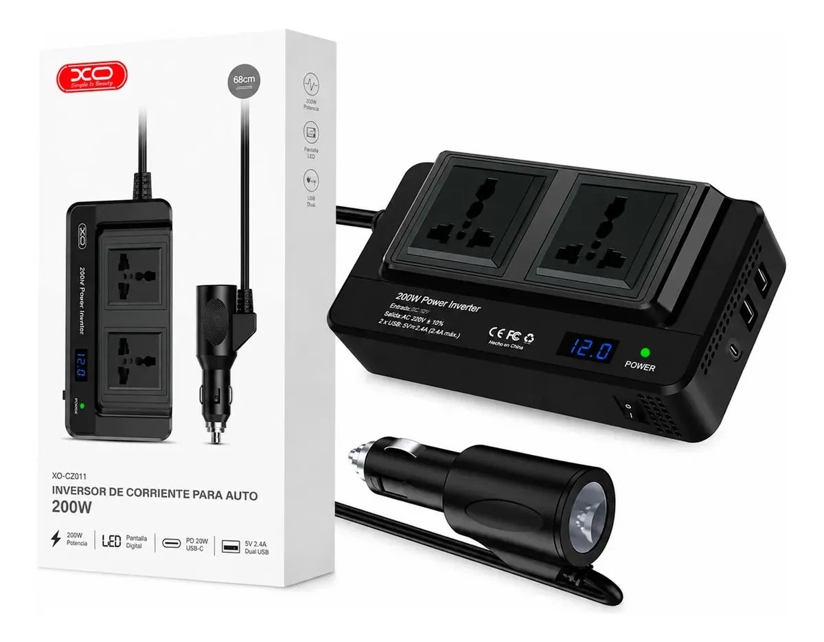 INVERSOR DE CORRIENTE XO-CZ011 PARA AUTO 200W en HILAX.PE — Camaná, Arequipa