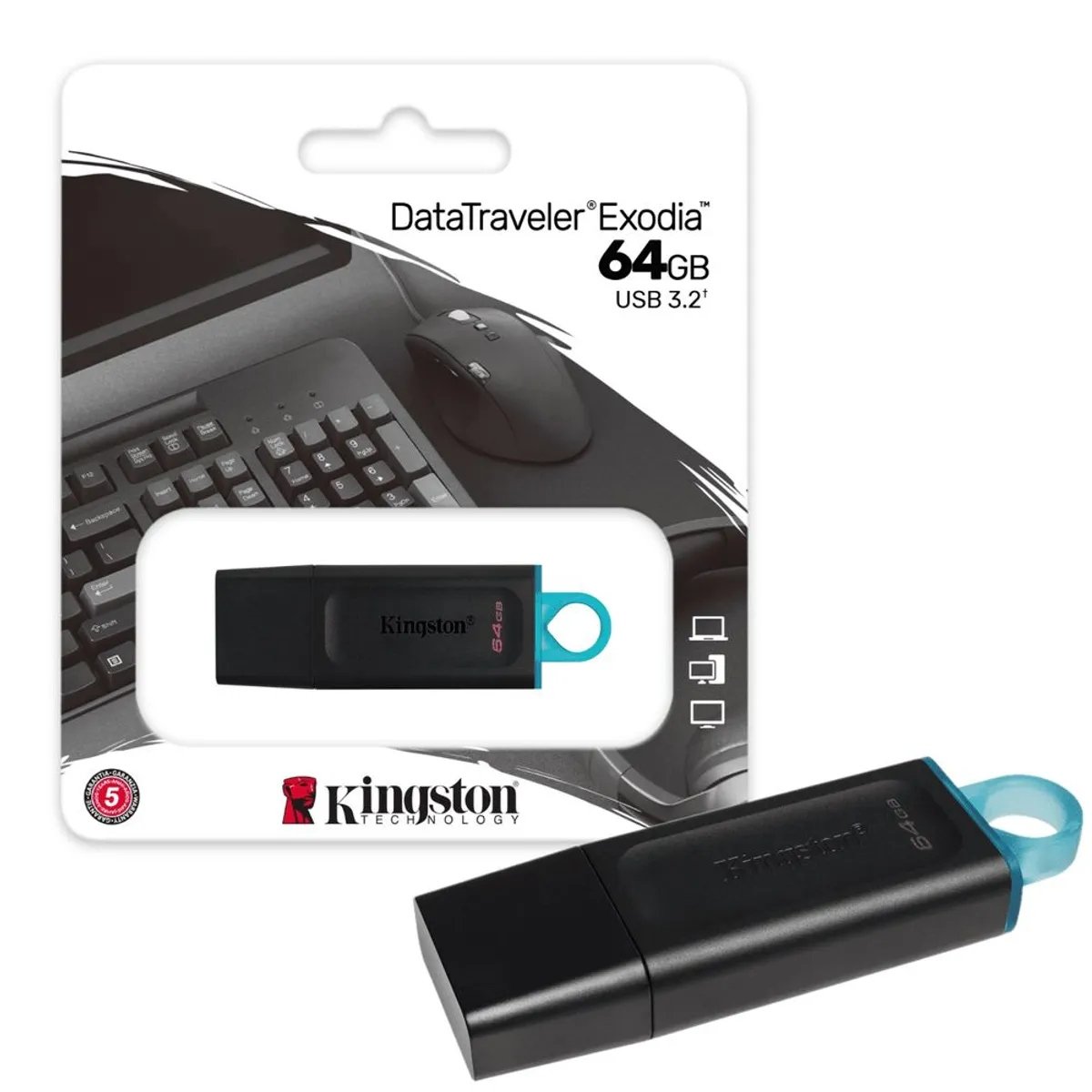 USB KINGSTON 64GB, DATATRAVELER EXODIA NEGRO TURQUEZA