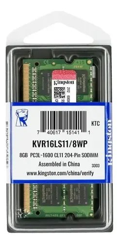 MEMORIA RAM SODIMM KINGSTON 8GB DDR3-1600MHZ KVR16LS11/8WP